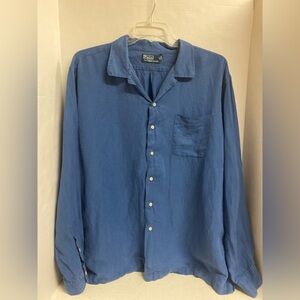 Men’s Polo Ralph Lauren Casual Blue Button-Down Silk/Linen Shirt 2XL